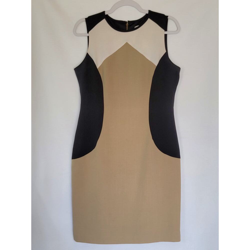 Classic DressBarn Colorblock Black Tan White Sheath Midi Dress Women's Size 8 - Picture 9 of 9